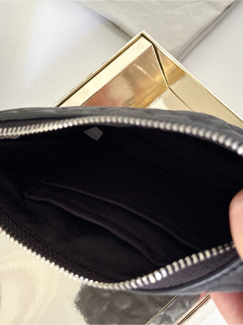 Coach Black Embossed Leather Wristlet with silver Logo - Picture 3 of 6